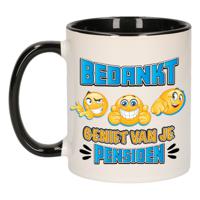 Cadeau mok voor collega - afscheid/pensioen - blauw/zwart - keramiek - 300 ml