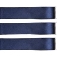 3x Hobby/decoratie navyblauwe satijnen sierlinten 1,5 cm/15 mm x 25 meter