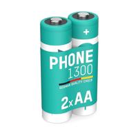 ANSMANN Mignon AA LR06 Telefoonaccu, 1300 mAh, 1,2 V, NiMH, 2 stuks, oplaadbaar, ideaal voor DECT-telefoon, draadloze telefoon, babyfoon, reservebatterij