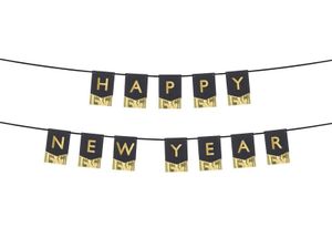 Letter Banner Happy New Year Zwart met Goud (170cm)