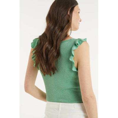 Esqualo fijngebreide top met ruches groen