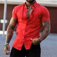 Voor heren Overhemd Zomer overhemd Overhemd met knopen Normaal shirt Zwart Geel Blozend Roze Rood Donker Marine Korte mouw Brief Strijkijzer Straat Casual Button-omlaag Kleding Katoenmix Modieus Lightinthebox