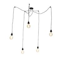 QAZQA - Modern Smart hanglamp zwart 5-lichts incl. Wifi G95 - Cava | Slaapkamer | Keuken - Staal Rond |Langwerpig - E27 Geschikt voor LED - Max. 5 x 4.9 Watt