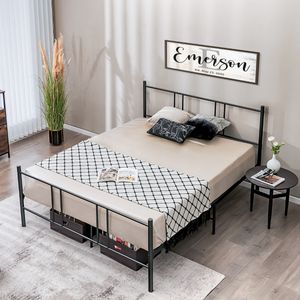 Metalen Bedframe met Hoofdbord & Voetbord Zware Stalen Latten Ondersteuning Matras Stichting Geen Boxspring Nodig (209 x 164 x 101cm)