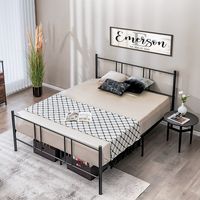 Metalen Bedframe met Hoofdbord & Voetbord Zware Stalen Latten Ondersteuning Matras Stichting Geen Boxspring Nodig (209 x 164 x 101cm) - thumbnail