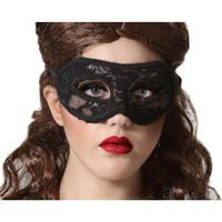 Verkleed oogmasker - zwart - kant patroon - volwassenen - Halloween/gemaskerd bal - thumbnail