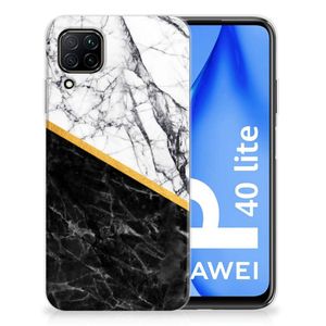 Huawei P40 Lite TPU Siliconen Hoesje Marmer Wit Zwart - Origineel Cadeau Man