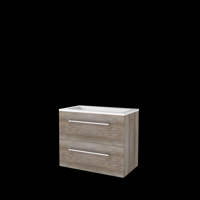 Basic Start 46 badmeubelset met wastafelonderkast met grepen, 2 lades en acryl wastafel zonder kraangaten 80 x 46 cm, scotch oak