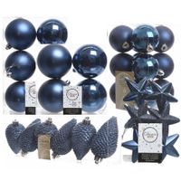 Kerstversiering kunststof kerstballen donkerblauw 6-8-10 cm pakket van 62x stuks