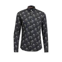 WE Fashion gebloemd slim fit overhemd zwart
