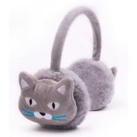 Grijze pluche katten/poezen/dieren oorwarmers voor kinderen   -