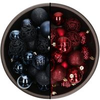 74x stuks kunststof kerstballen mix van donkerblauw en donkerrood 6 cm - thumbnail