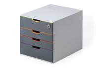 Durable 760627, Ladebox afsluitbaar (Varicolor 4 Safe) 4 compartimenten, met etiketten voor het etiketteren, meerkleurige laden