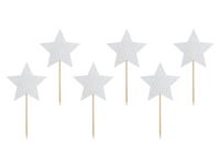 Cupcake toppers Zilveren Sterren Glitter (6st)