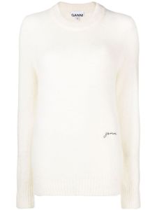 GANNI logo-embroidered crew-neck jumper - Tons neutres