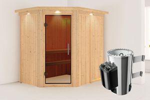 Karibu | Saja Sauna met Dakkraag | Antracietglas | Kachel 3,6 kW Geïntegreerde Bediening