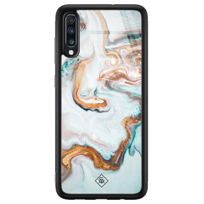 Samsung Galaxy A50 glazen hardcase - Goud blauw marmer