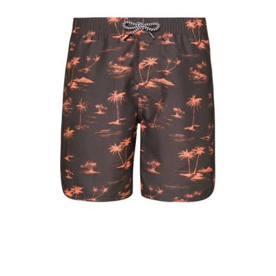 Protest zwemshort Brando met palmboom print donkergrijs/oranje