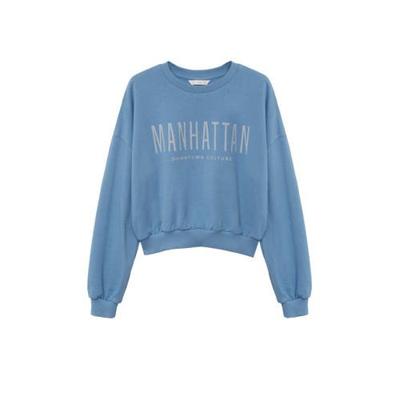 Mango Kids sweater met tekst middenblauw