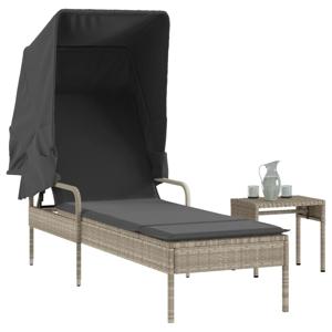 Ligbed met luifel en tafel poly rattan lichtgrijs