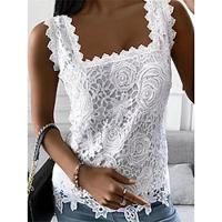 Kanten overhemd Blouse Tank Geklede topjes Dames Zwart Wit Blozend Roze Effen Kant Straat Dagelijks Basic Modern Vierkante hals Normale pasvorm S Lightinthebox - thumbnail