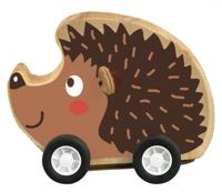 Moses egel op wielen pull back 7,5 x 7 cm hout bruin