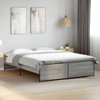 vidaXL Bedframe bewerkt hout metaal grijs sonoma eiken 140x200 cm, bed, bed ombouw, twijfelaar bed, bedbodem, slaapkamermeubel, 2 persoonsbed