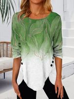 Gradient tulip-shaped hem button loose tunic T-shirt