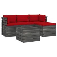 vidaXL 5-delige Loungeset met kussens pallet massief grenenhout