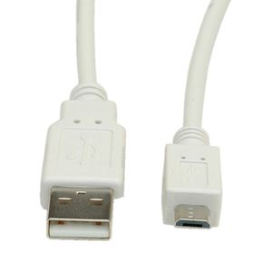 VALUE USB 2.0 Kabel, USB A Male - Micro USB B Male, wit, 3 m