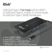 CLUB3D Type-C 7-in-1 hub met 2x HDMI, 2x USB Gen1 Type-A, 1x RJ45, 1x 3.5mm Audio,1x USB Gen1 Type-C 100W Silicon motion chip geschikt voor apple m1/2 - thumbnail