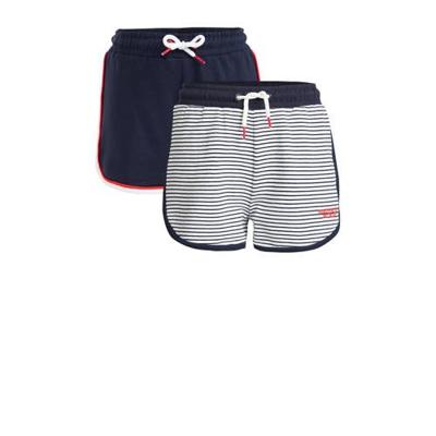 WE Fashion korte broek- set van 2 donkerblauw/wit