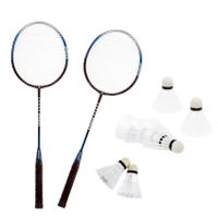 Badminton set zilver/blauw met 8x shuttles en opbergtas