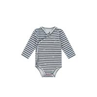 Vingino newborn baby gestreepte romper Perry met overslag donkerblauw/wit