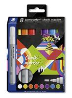 STAEDTLER Krijtmarker Lumocolor, dekkend, vochtig afwisbaar, ronde punt, lijnbreedte ca. 2,4 mm, hoge kleurglans, 8 krijtstiften in diverse kleuren, 344 C8
