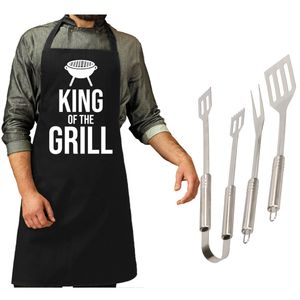 Barbecue/bbq gereedschap 3-delige set 33 cm van RVS met zwart schort King of the grill