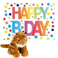 Pluche dieren knuffel tijger 20 cm met Happy Birthday wenskaart