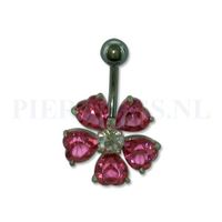 Navelpiercing sterling zilver bloem roze - thumbnail