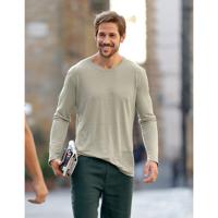 Linnen shirt met lange mouwen, taxus-gestreept XXL