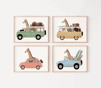 Posters - Dieren op auto / Set van 4