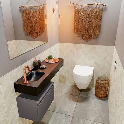 Mondiaz Andor toiletmeubel 50cm donkergrijs met zwarte wastafel 100cm links met kraangat Mondiaz Andor toiletmeubel 50cm donkergrijs met zwarte wastafel 100cm links met kraangat