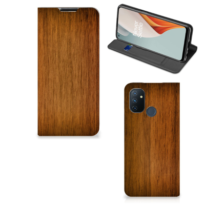 OnePlus Nord N100 Book Wallet Case Donker Hout OnePlus Nord N100 Book Wallet Case Donker Hout