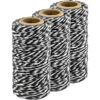 3x Zwart/wit katoenen touw 50 meter cadeaulint   -