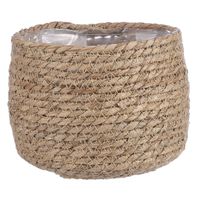 Naturel beige rotan planten pot mand van gedraaid jute/riet H15 en D18 cm