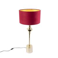 QAZQA - Art Deco Art deco tafellamp met velours kap rood 35 cm - Diverso | Woonkamer | Slaapkamer - Aluminium Cilinder - E27 Geschikt voor LED - Max. 1 x 40 Watt