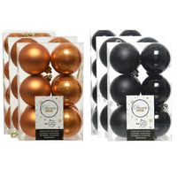 Kerstversiering kunststof kerstballen mix zwart/cognac bruin 4-6-8 cm pakket van 68x stuks - thumbnail