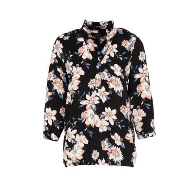 LOLALIZA gebloemde top zwart/lichtroze/blauw