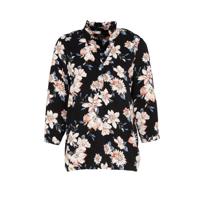 LOLALIZA gebloemde top zwart/lichtroze/blauw
