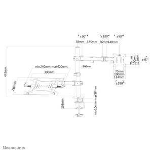 Neomounts FPMA-D550NOTEBOOK 2-voudig Monitor-tafelbeugel 25,4 cm (10) - 81,3 cm (32) Zwenkbaar, Roteerbaar, Kantelbaar, Laptophouder Zwart