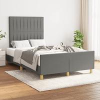 vidaXL Bedframe met hoofdeinde stof donkergrijs 120x200 cm, bed, ledikant, tweepersoonsbed, slaapmeubel, bedbodem, bedden, slaapmeubels, slaapmeubelen